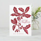 手作りのリノカットのホリーアートクリスマスカード 招待状 (スタンド正面)
