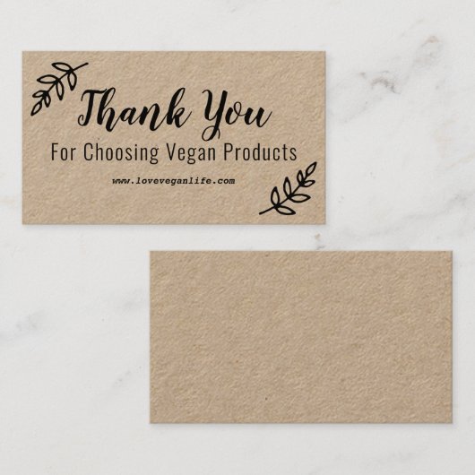 手作りの商品を選んでくれてありがとうビーガン 名刺 (正面/裏面)
