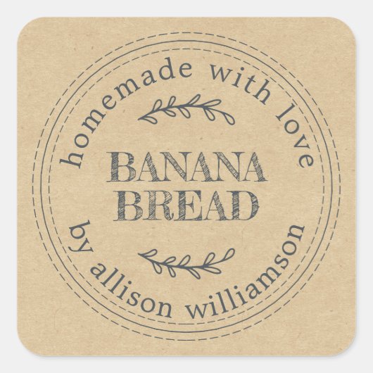 手作りの家庭的な焼き物ギフトクラフト紙 スクエアシール (正面)