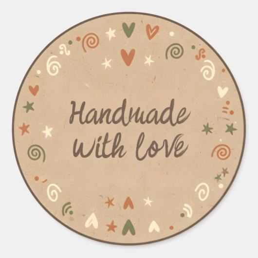 手作りの愛が詰まったクラフト紙のテクスチャ ラウンドシール (正面)