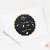 手作りの愛のタイポグラフィーロゴハート ゴールド ブラック ラウンドシール (封筒)