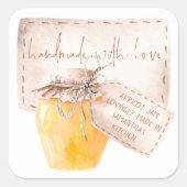 手作りの愛を込めた杏ジャムラベル 名前 スクエアシール (正面)