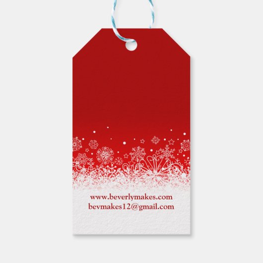 手作りの愛を込めた 赤いクリスマスの雪の結晶 ギフトタグ (裏面)