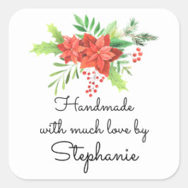 手作りの愛情こもる名前のポインセチアクリスマス スクエアシール