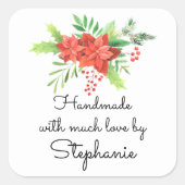 手作りの愛情こもる名前のポインセチアクリスマス スクエアシール (正面)