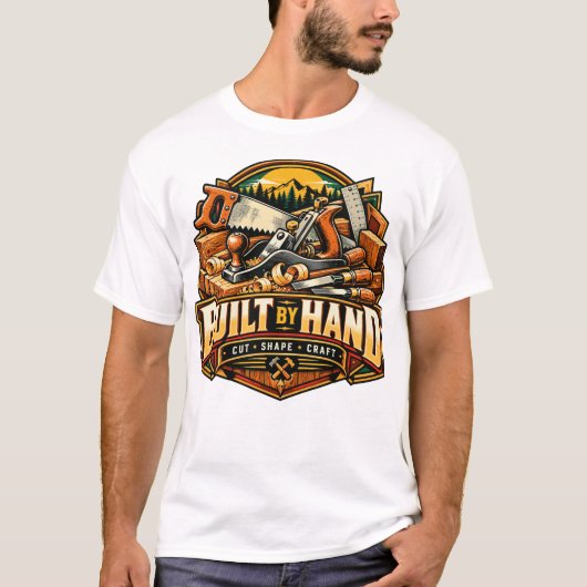 手作りの木工職人・大工・手鋸・工具 Tシャツ (正面)