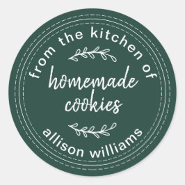 手作りの焼き菓子ラベル ダークグリーン ラウンドシール