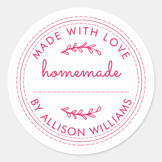 手作りの焼き菓子 ジャム ブライトピンク ラウンドシール (正面)