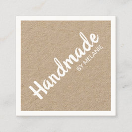手作りの白いスクリプト茶色の素朴クラフト スクエア名刺