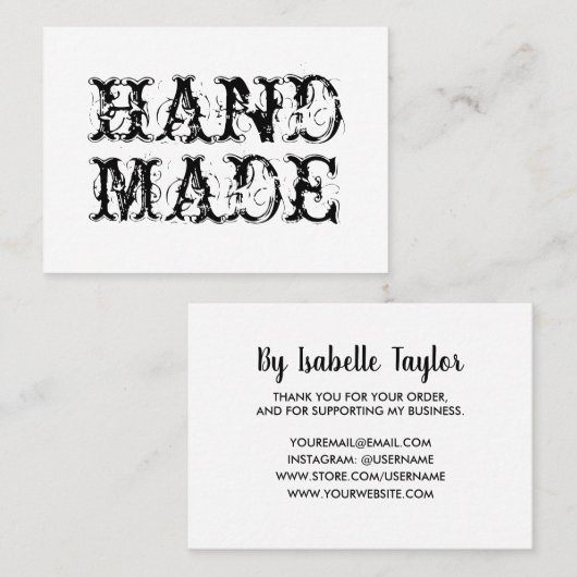 手作りの白黒シンプルヴィンテージ 名刺 (正面/裏面)