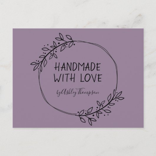 手作りの緑のリース自然パープル ポストカード (正面)
