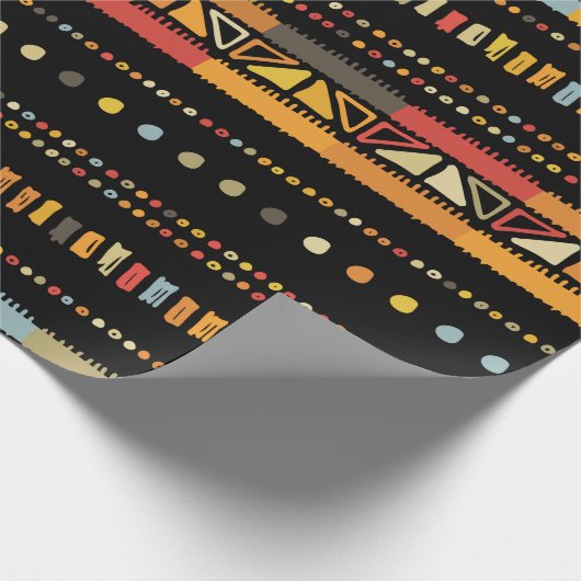 手作りの色ストライプの色鮮やかな部族シームレスpa ラッピングペーパー (角)