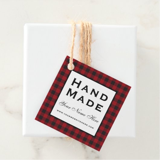 手作りの赤いプレイドクラフト製品ラベル フェイバータグ (インサイチュ)
