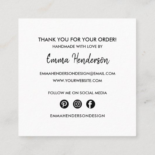 手作りの青いミニマリストソモダンーシャルメディア スクエア名刺 (裏面)