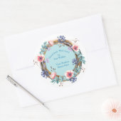 手作りアイテムラベル素朴つる植物リース&アクアブルー ラウンドシール (封筒)