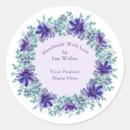 手作りアイテムラベル素朴アクアリース&パープル ラウンドシール