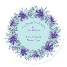 手作りアイテムラベル素朴パープルリース&アクア