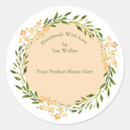 手作りアイテムラベル素朴リース&ピーチステッカー ラウンドシール