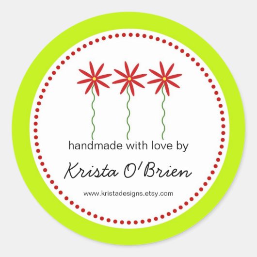 手作りアイテム用の赤いフラワーラベル ラウンドシール (正面)