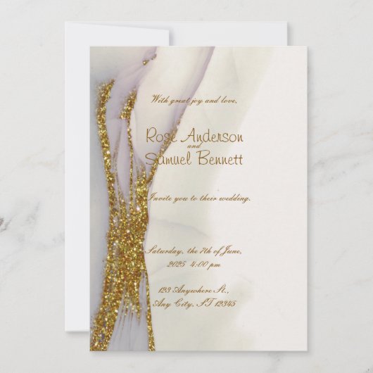 手作りアルコールインクグリッター結婚式招待状 招待状 (正面)