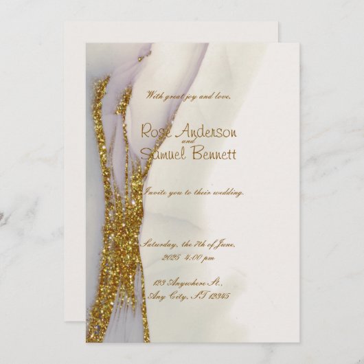 手作りアルコールインクグリッター結婚式招待状 招待状 (正面/裏面)