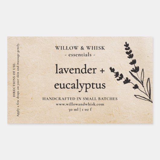 手作りアロマセラピーエッセンシャル油クラフトベージュ 長方形シール (正面)
