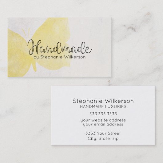 手作りイエローバタフライビジネスカード 名刺 (正面/裏面)