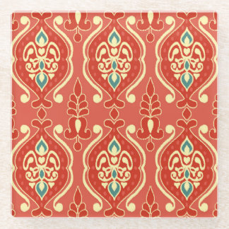 手作りイカット：エスニックボホ生地 ガラスコースター