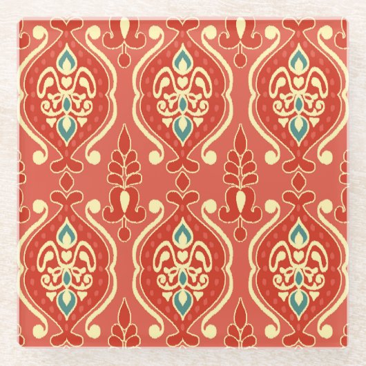 手作りイカット：エスニックボホ生地 ガラスコースター (正面)