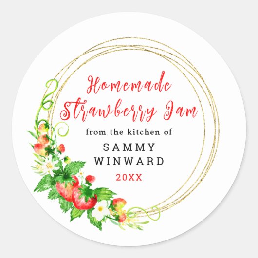 手作りイチゴジャムの缶詰ラベル ラウンドシール (正面)