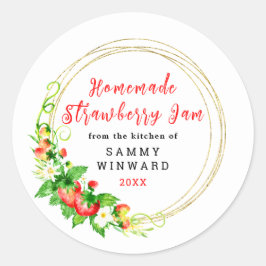 手作りイチゴジャムの缶詰ラベル ラウンドシール