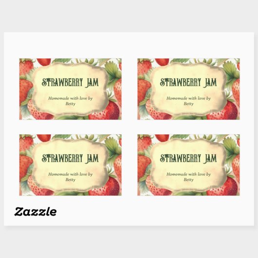 手作りイチゴジャム瓶ラベル 長方形シール (シート)