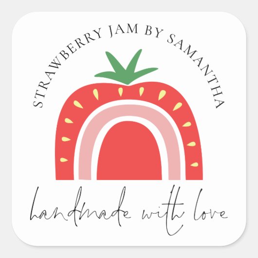 手作りイチゴジャム レインボー ネーム スクエアシール (正面)