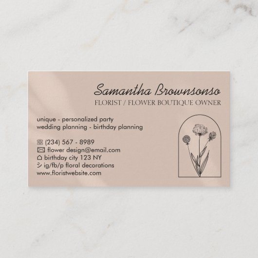 手作りエレガントボタニックラインアートロゴモノグラム 名刺 (裏面)