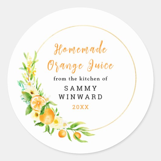 手作りオレンジジュースの缶詰ラベル ラウンドシール (正面)