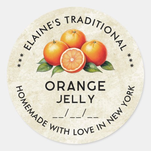 手作りオレンジゼリー ヴィンテージスタイルラベル ラウンドシール (正面)