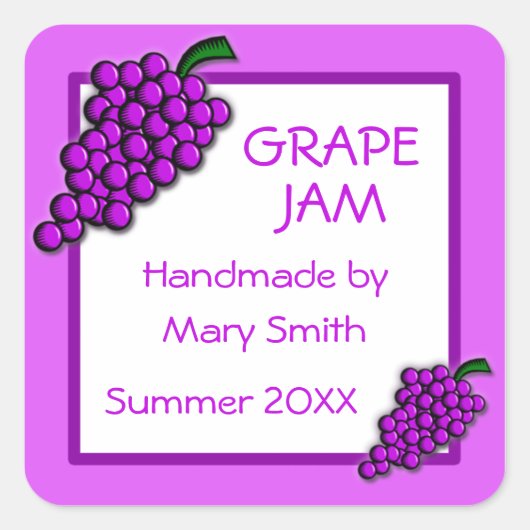 手作りカスタムグレープジャムのラベル スクエアシール (正面)
