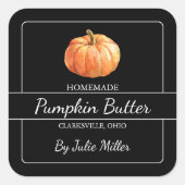 手作りカボチャのバタースクエアラベルブラック スクエアシール (正面)