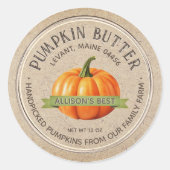 手作りカボチャバターグランジフォントクラフトブラウン ラウンドシール (正面)