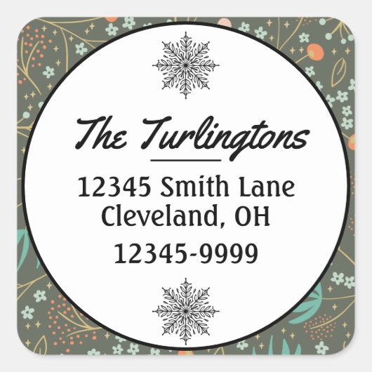 手作りカラフルクリスマスフローラ差出人住所 スクエアシール (正面)