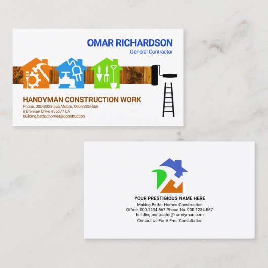 手作りカラフルツールのホーム画家 名刺 (正面/裏面)