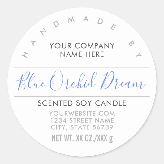手作りキャンドルまたはソープブルーの香り製品ラベル ラウンドシール (正面)