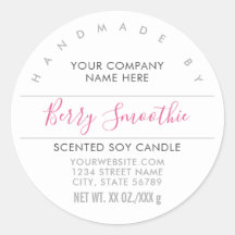 手作りキャンドルまたはソープベリーピンク製品ラベル