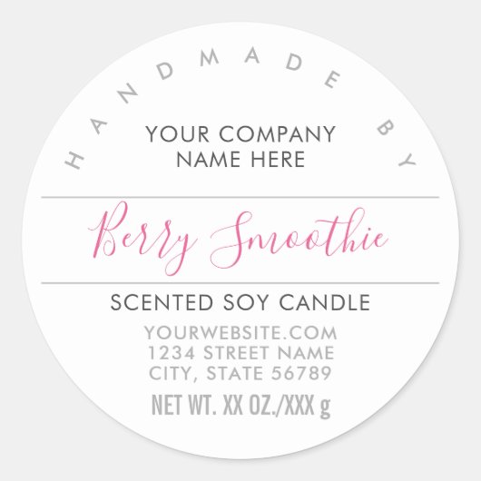 手作りキャンドルまたはソープベリーピンク製品ラベル ラウンドシール (正面)