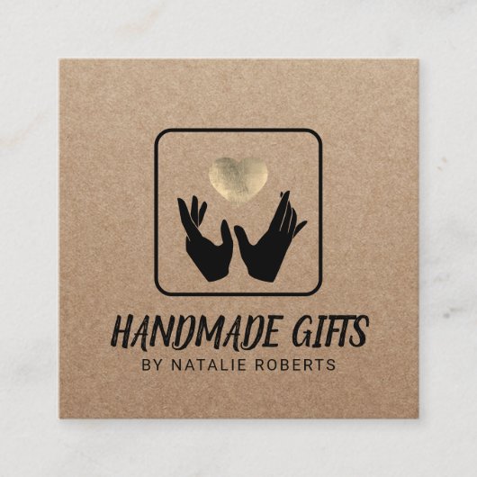手作りギフトハンズ&ハート素朴クラフト スクエア名刺 (正面)