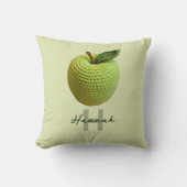 手作りクラフトグリーンクロチェットアップルモノグラム名 クッション (正面)