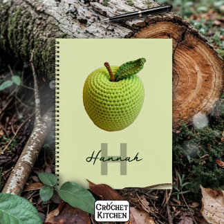 手作りクラフトグリーンクロチェットアップルモノグラム名 ノートブック