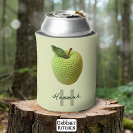 手作りクラフトグリーンクロチェットアップルモノグラム名 缶クーラー