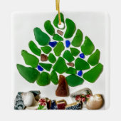 手作りグリーンシーガラスクリスマスツリー セラミックオーナメント (正面)