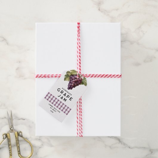 手作りグレープジャ市松模様にム（柄） ギフトタグ (より糸付き)